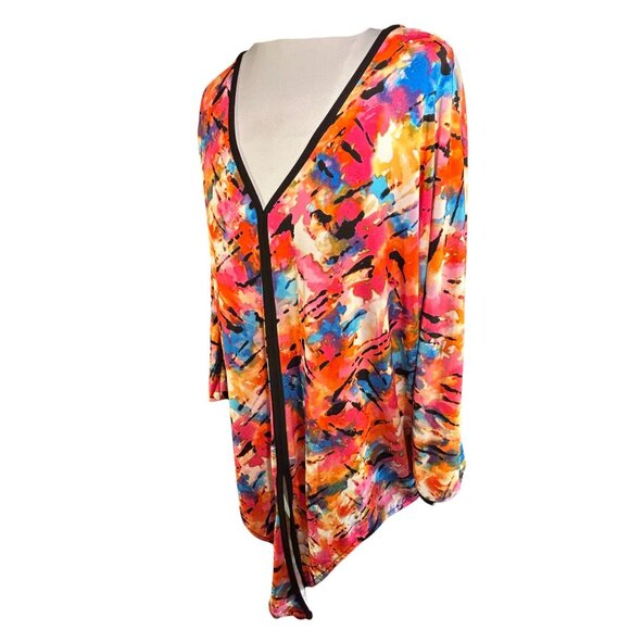 Multicolor Abstract Print V-Neck Kimono By Premise Size M - Picture 6 of 9